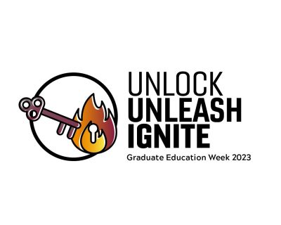 image of a key aimed at a keyhole in a flame with the legend: Unlock Unleash Ignite Graduate Education Week 2023